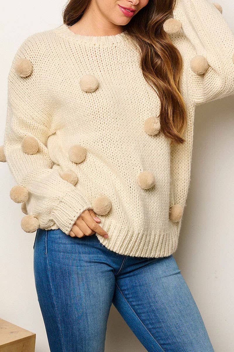 ROUSSEAU - Wholesale Knit Sweater - Women's - POM POM'S DETAILED PULLOVER SWEATER0