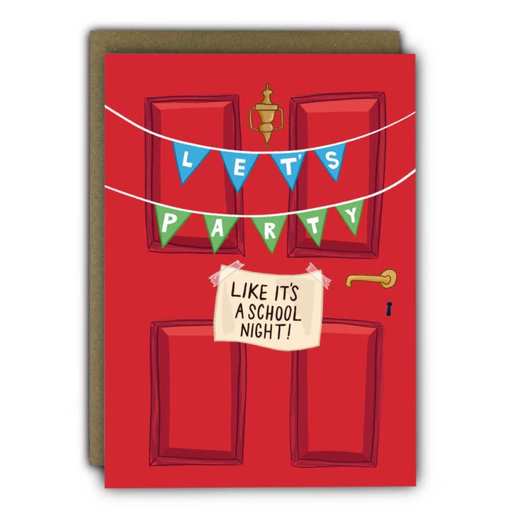 Funny Birthday Card - A6 - School Night Door Bunting for wholesale by RUNNING WITH SCISSORS
