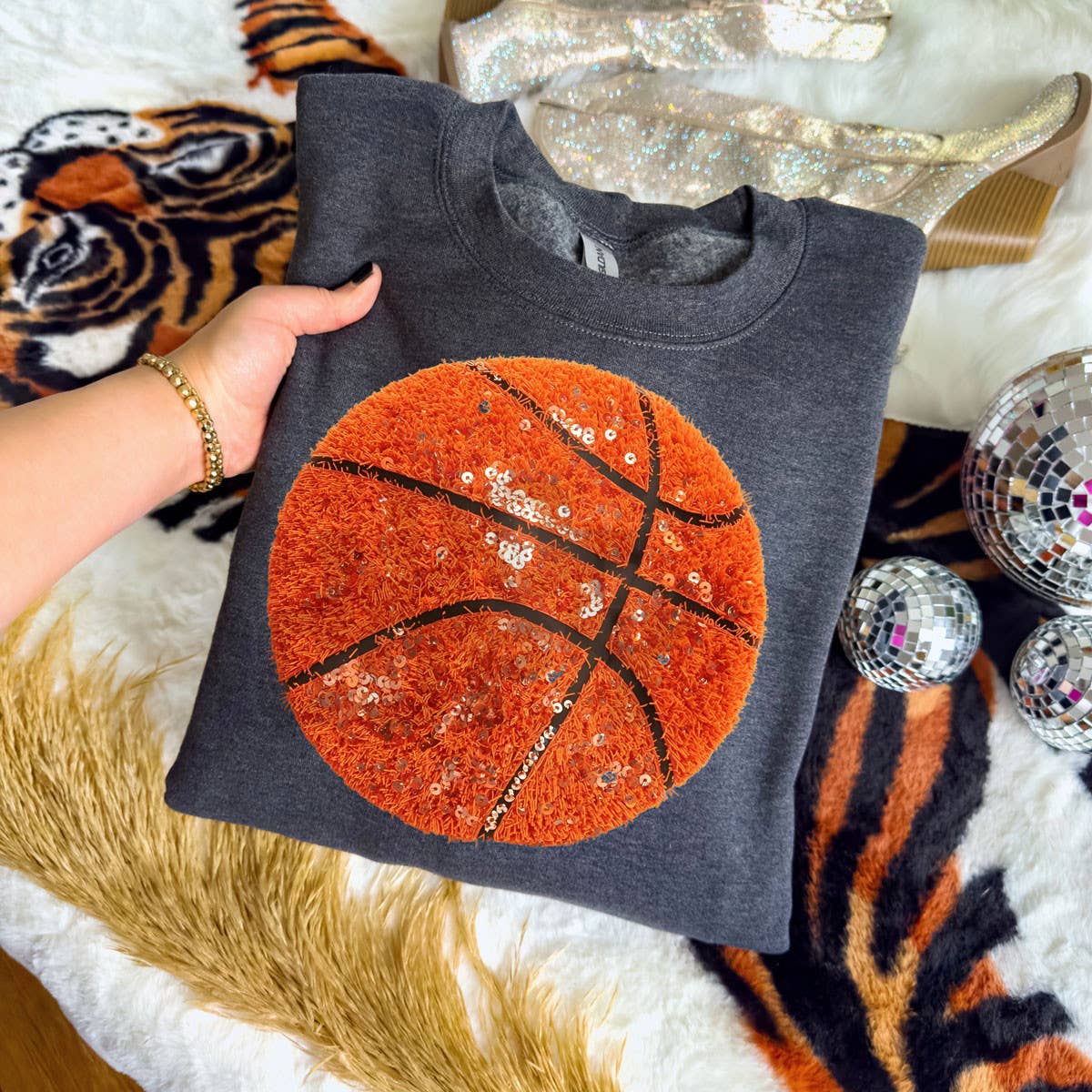 Trendy Transfers - Wholesale Sublimation Transfer - Faux Yarn And Sequin Basketball DTF Heat Transfer0