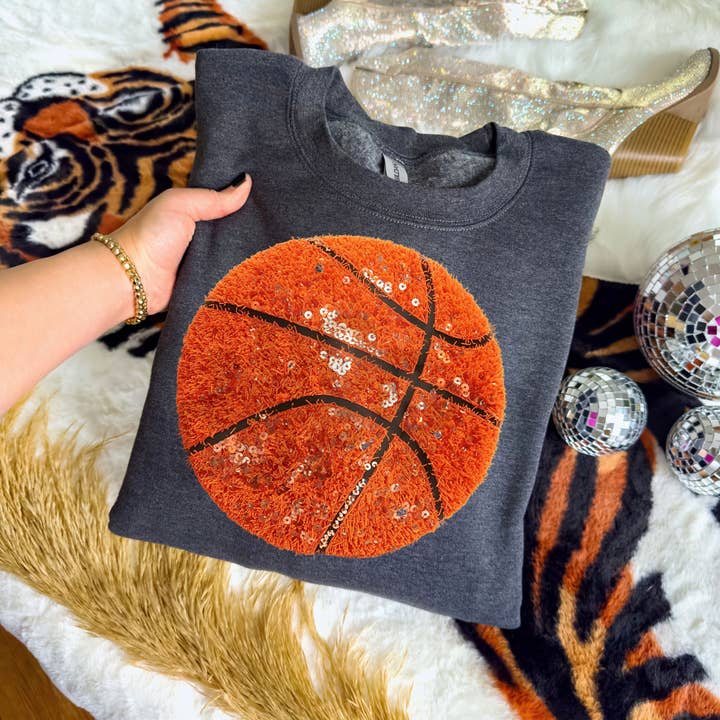 Trendy Transfers - Wholesale Sublimation Transfer - Faux Yarn And Sequin Basketball DTF Heat Transfer