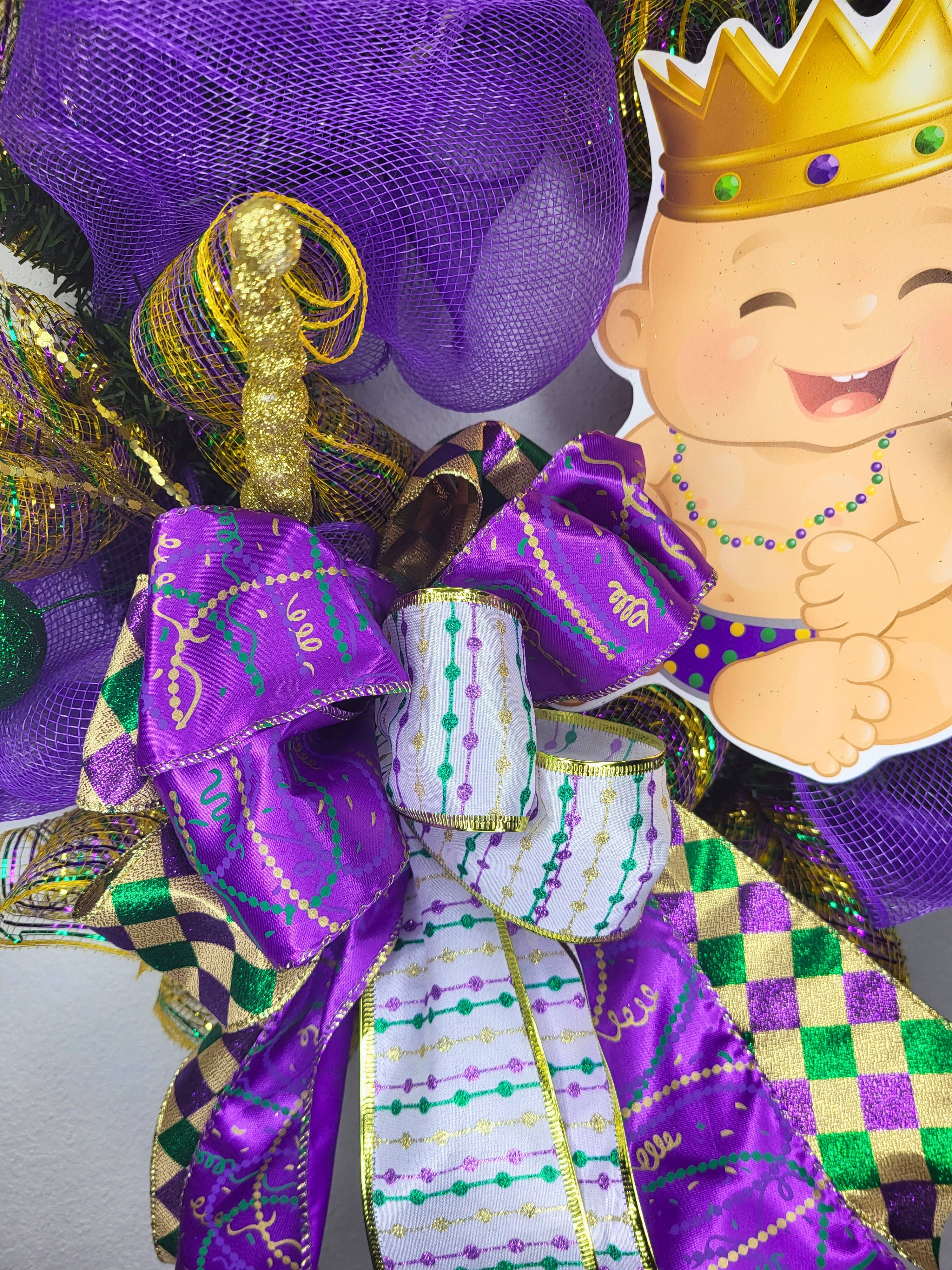 An Array of Wreaths, LLC - Wholesale Wreath - King Cake Baby Mardi Gras Wreath2