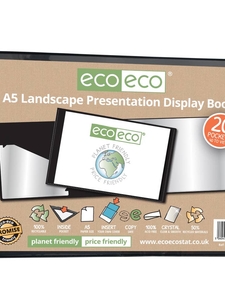 Libro de presentación horizontal A5 50% reciclado de 20 bolsillos para venta al por mayor de eco-eco Stationery Ltd