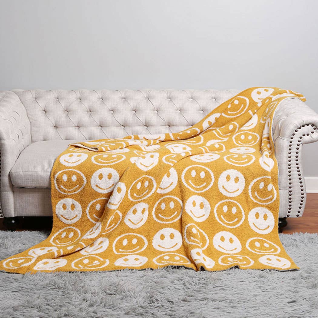 Fashion City - Wholesale Throw Blanket - Happy Face Patterned Throw Blanket4