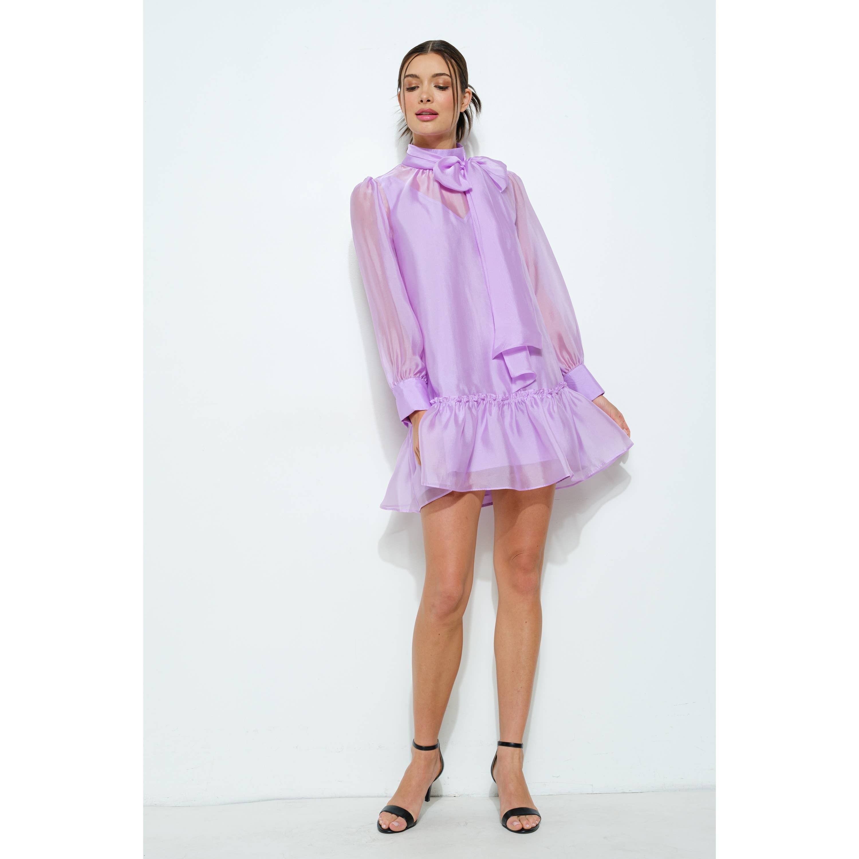 INA – Vestido - Mulher por atacado – Vestido Mini de Chiffon Pastel com Laço Transparente17