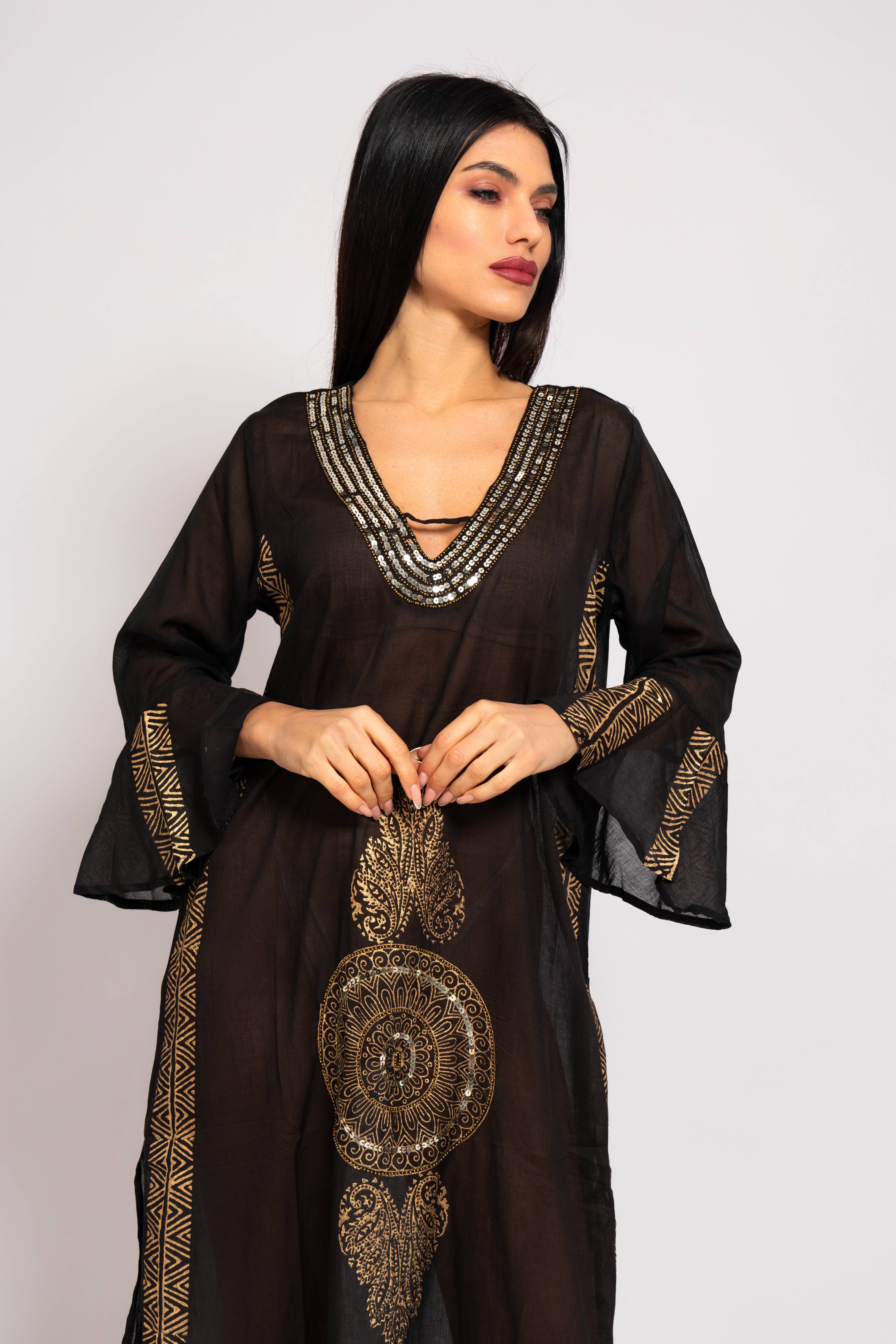 FAME GREECE - Wholesale Kaftan - Dames - F-176 midi kaftan met lange mouwen2