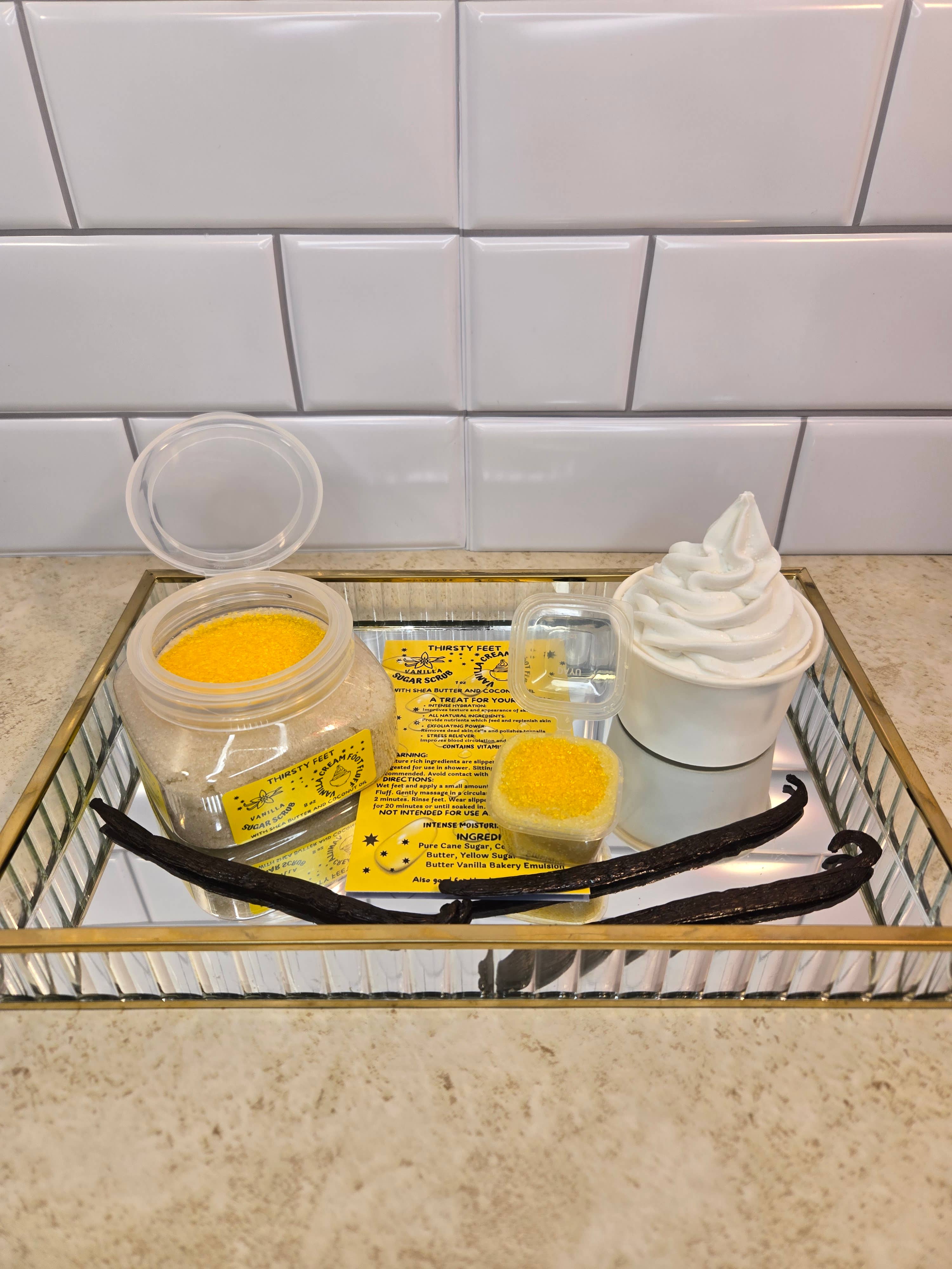 THIRSTY FEET®️ - Wholesale Foot Scrub/Polish - Vanilla Cream Foot Fluff Sugar Scrub 8 oz Jar4