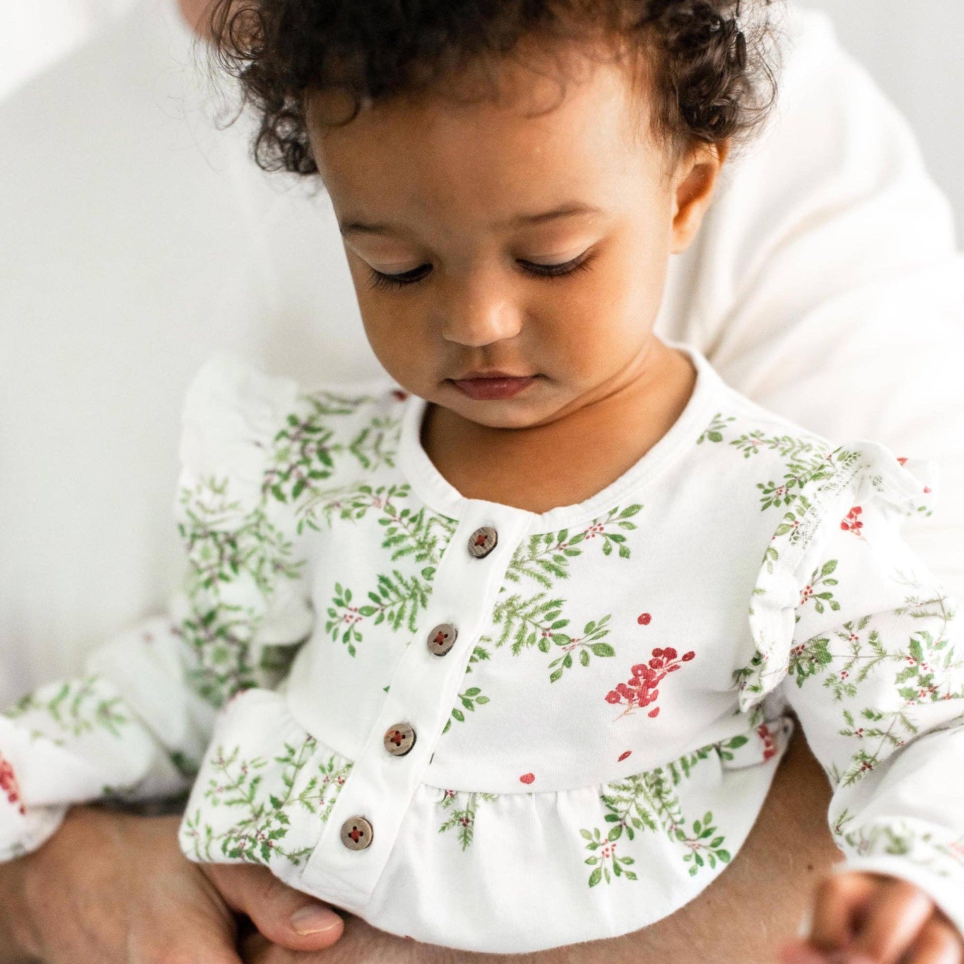 Eggshell Holiday Snowflakes Baby Girl Jumpsuit for wholesale on Faire1