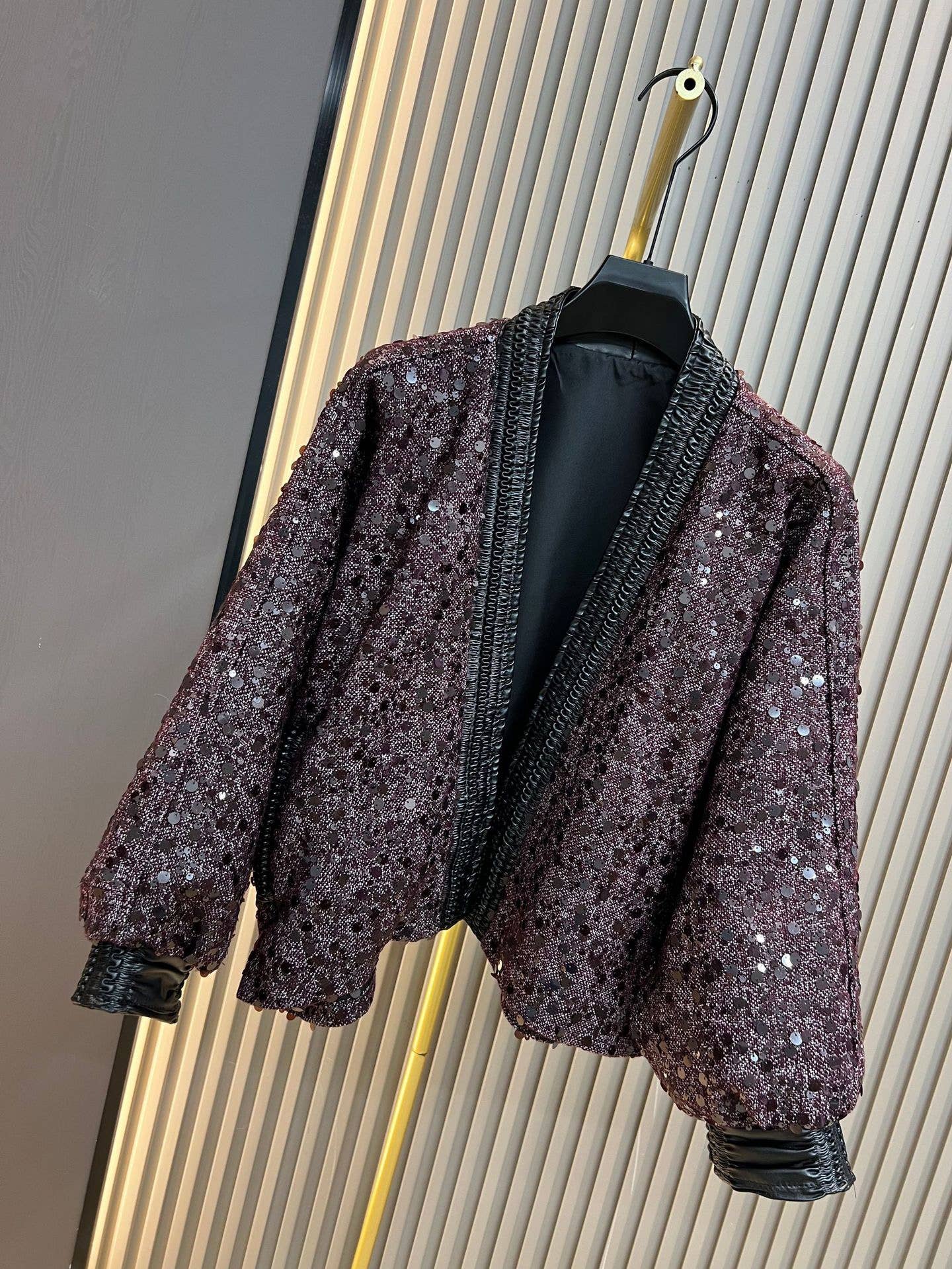 Purple SY515 Sequin Panel Open-Front Jacket with Contrast Trim for wholesale on Faire3