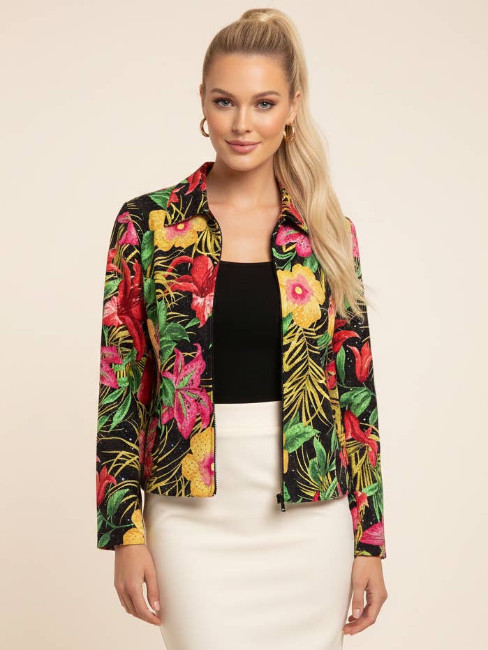 MZM-001 Tropical Floral Print Zip-Up Jacket for wholesale by LTX Sportswear