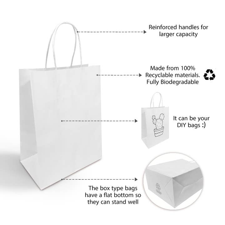 Kis Paper - Wholesale Gift Bag - Cub 8x4.75x10.25 inches White Paper Bags Twisted handle4