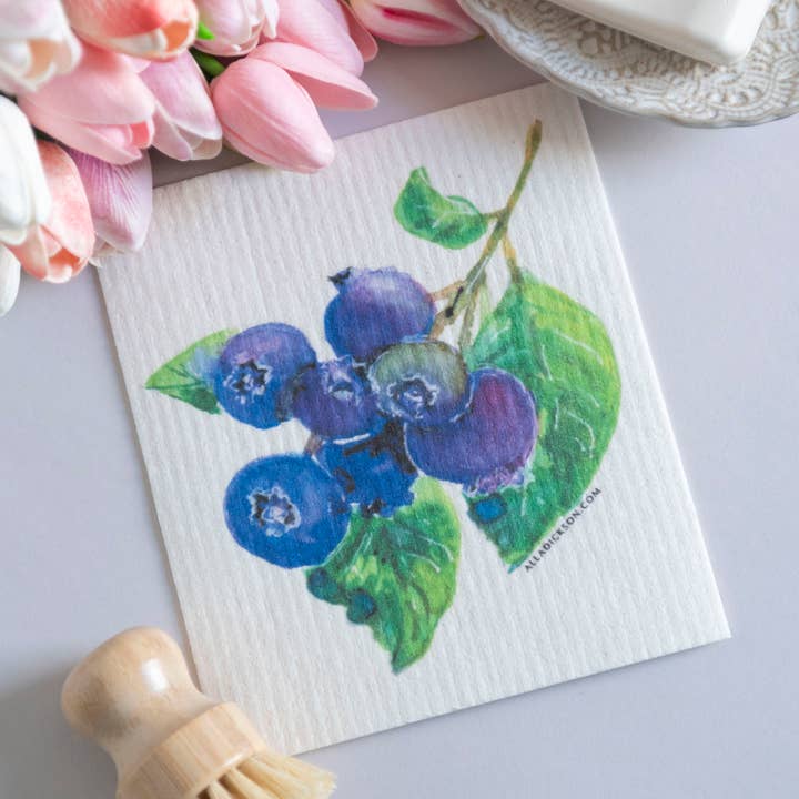 Alla Dickson Art - Wholesale Dishcloth - Blueberry Dishcloth Michigan Blueberry Swedish Dish Cloth