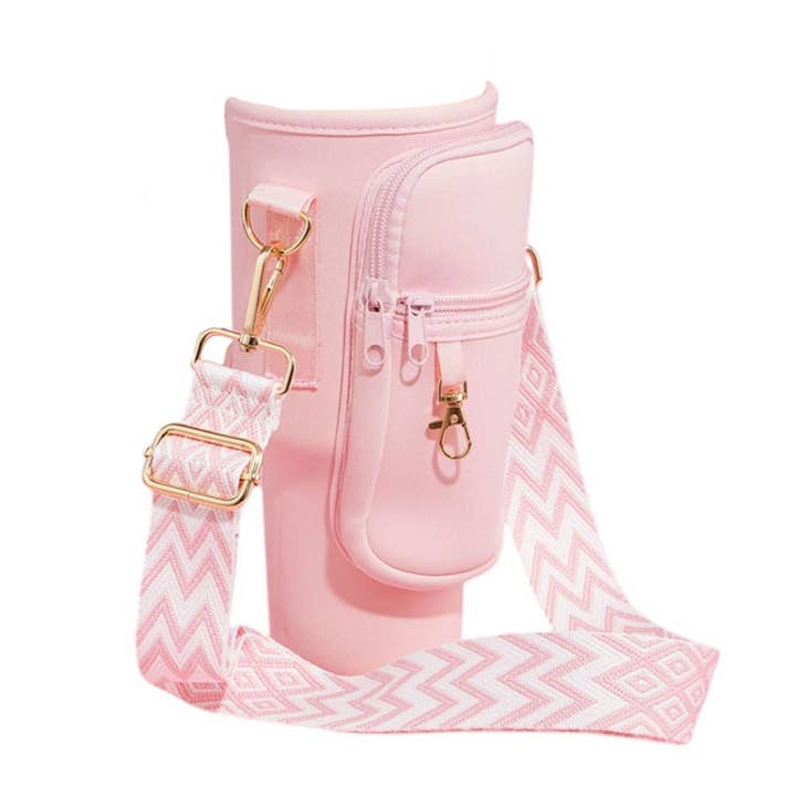 Sensibling Corp. - Wholesale Insulated Mug/Tumbler - Solid Tumbler Carrier Holder Geometric Pattern Strap Crossbody Bag9