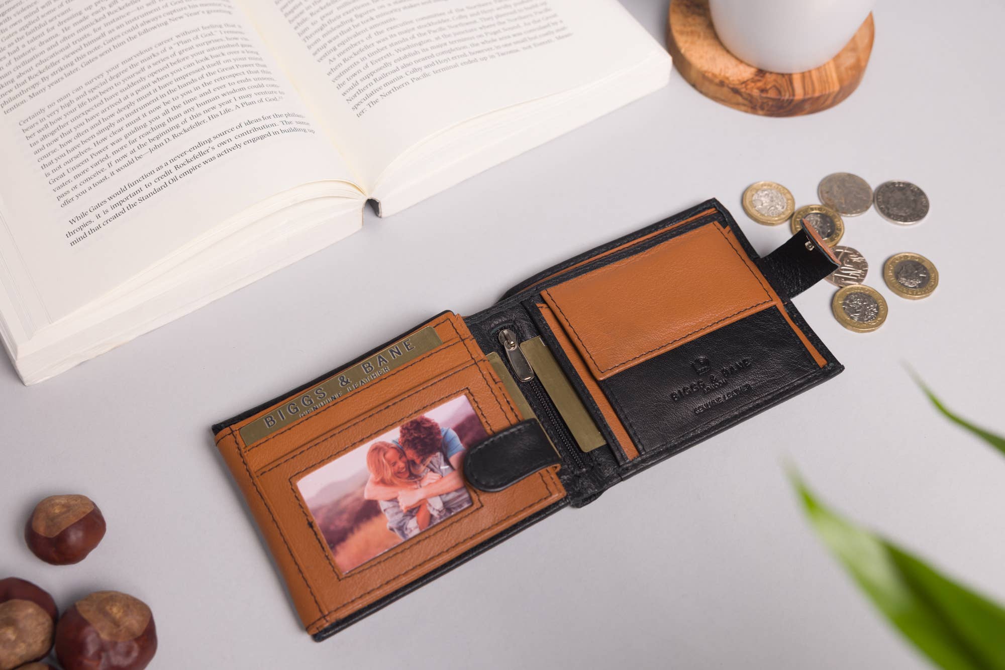 Redbrick – wholesale Wallet - Men’s – Biggs & Bane Large Capacity Men's Bifold Black & Tan Leather Wallet0