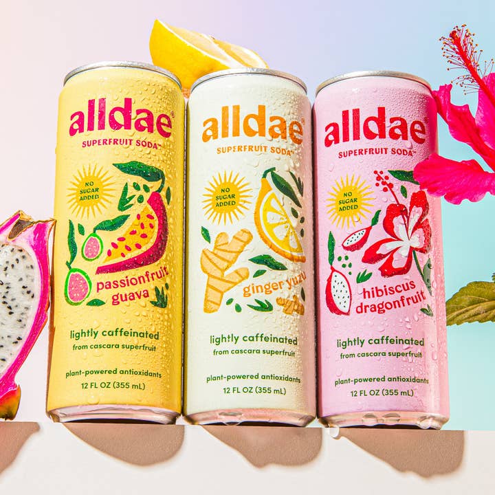 alldae superfruit soda - Wholesale Soda/Carbonated Drink - Variety 12 Pack | Healthy Soda | Lightly Caffeinated Soda
