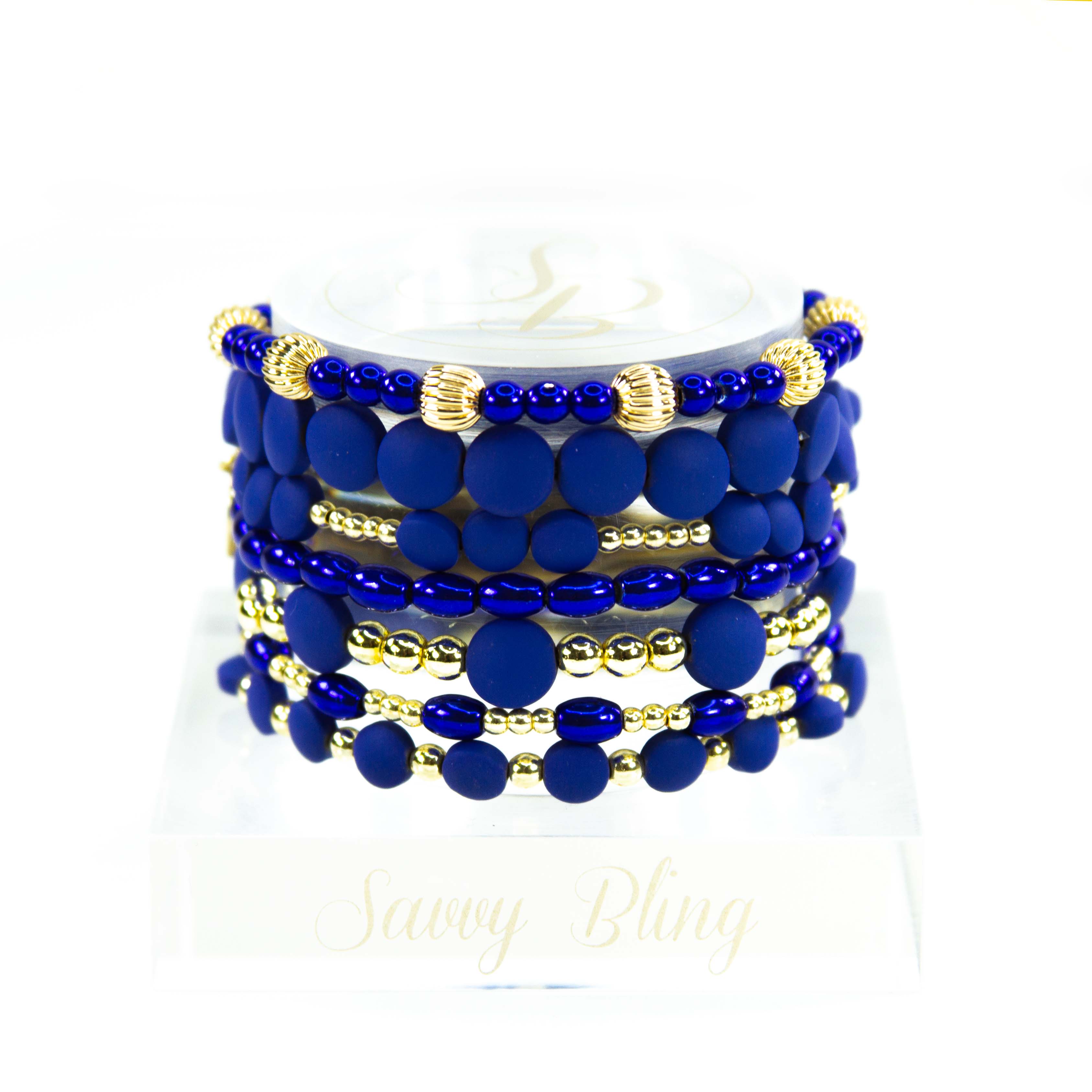 Savvy Bling - Vendita all'ingrosso Parure di gioielli - Braccialetti con Perline in Oro 18K Blu4