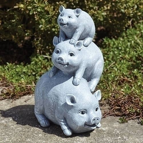 Pudgy Pals Stacked Pigs Garden Statue for wholesale by Roman