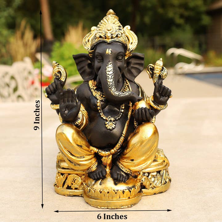 Lungta Imports - Vendita all'ingrosso Scultura - Statua di Ganesh Ganesha Elefante indù Dio del successo in resina colata a freddo finitura oro13