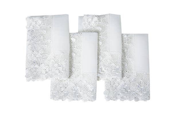 Xia Home Fashions & Manor Luxe – wholesale Dinner & cloth napkin – 20" x 20" Garden Trellece Lace Trim Napkins - Set of 45