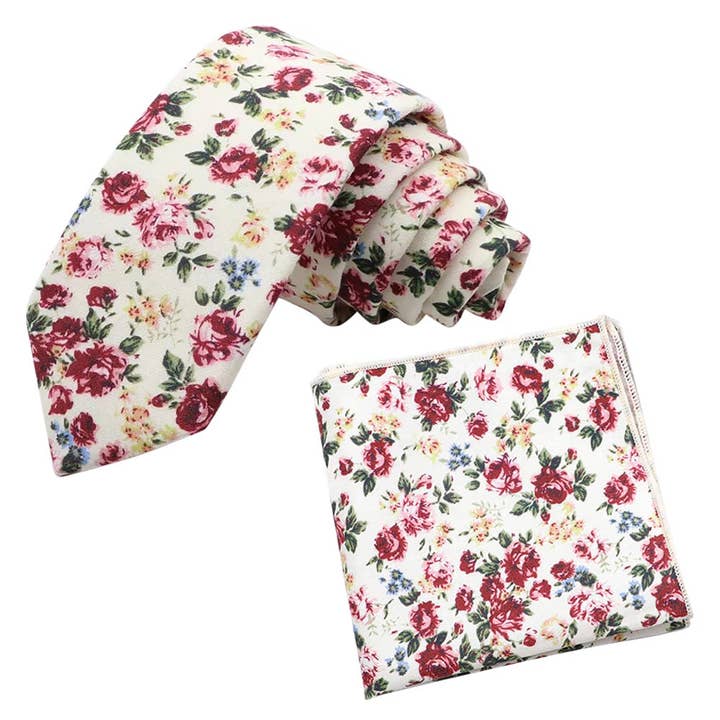 Hooper Crème & Roze Bloemenstropdas en Pochet Set voor wholesale door Dickie Bow