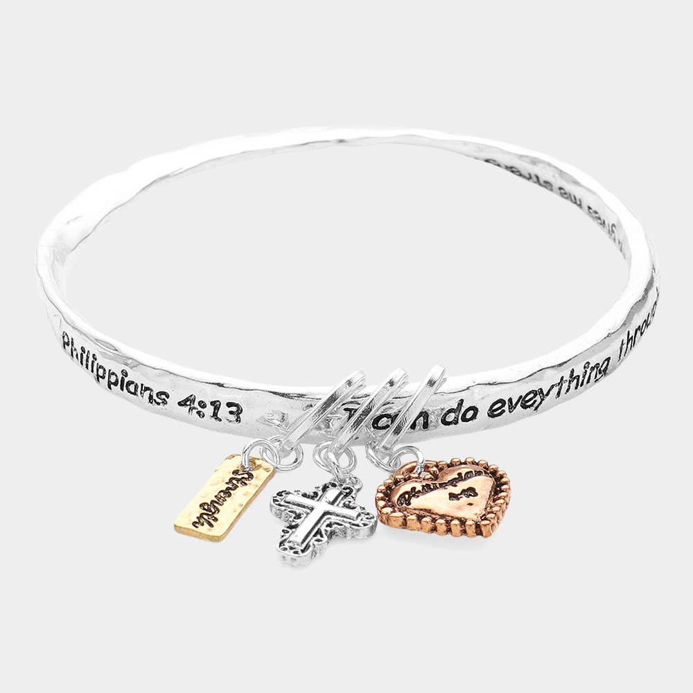 Sensibling Corp. - Wholesale Bangle Bracelet - Philippians 4:13 Religious Message Metal Bangle Bracelets
4