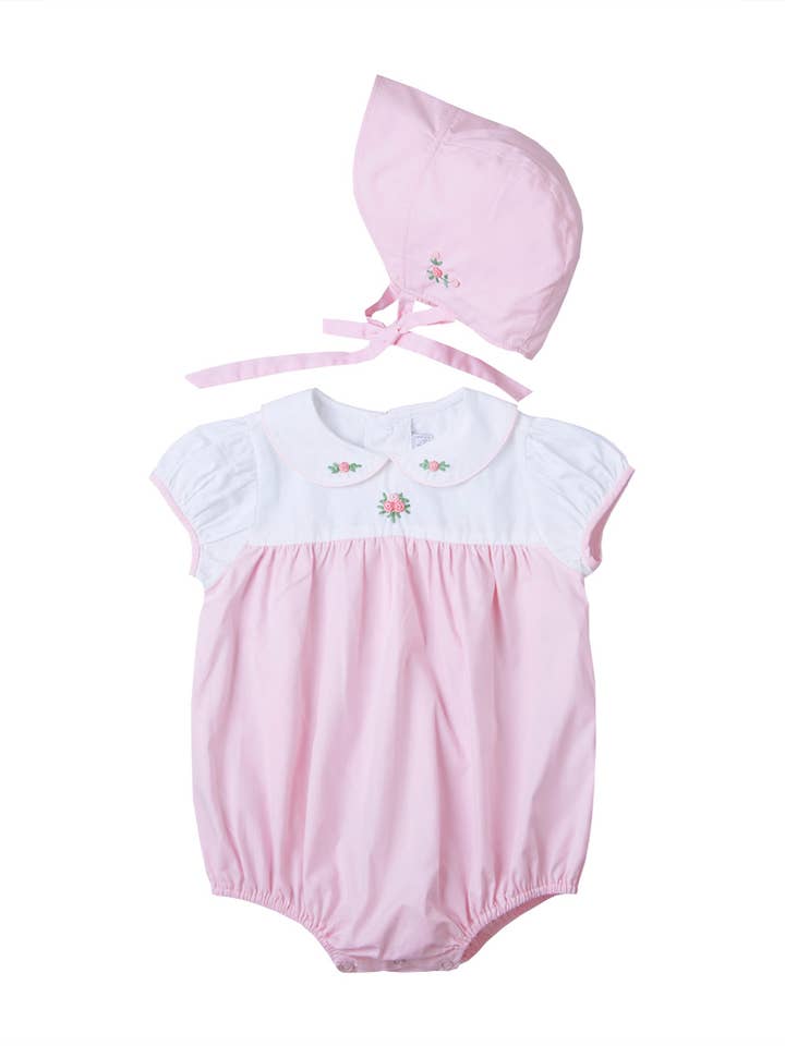 Pink Embroidered Bubble + Bonnet for wholesale by Smocked Bebe