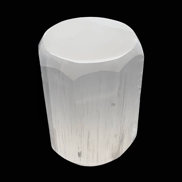 Torretta Piatta Sfaccettata a Cilindro Rotondo di Cristallo di Selenite Alta 2 Pollici per la vendita all'ingrosso da parte di CRCBEADS