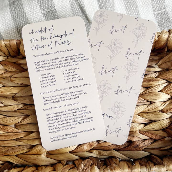 Chaplet of the Ten Evangelical Virtues of Mary Prayer Card for wholesale by Abundance of Grace