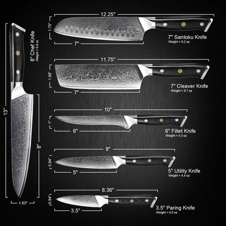 Senken Knives - Vente Sets de couteaux - Ensemble de 6 couteaux de cuisine japonais VG10 Damascus1