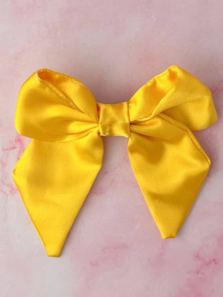 Daffy - Yellow Satin classic Hair Bow for wholesale by ThatsSewLauraUk