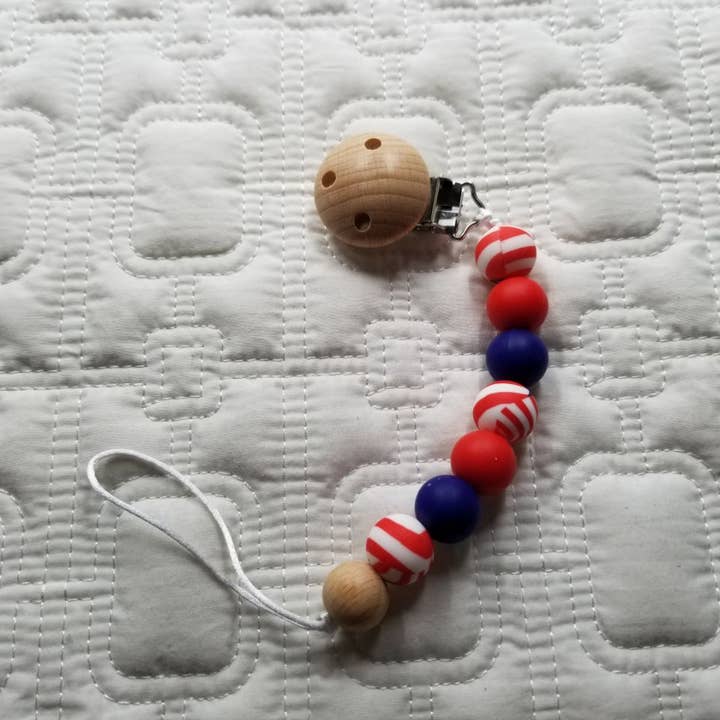 D & C TOYS - Wholesale Teether (Not Clip-On) - Baby - American Flag Silicone Beads Teething Clip - Patriotic