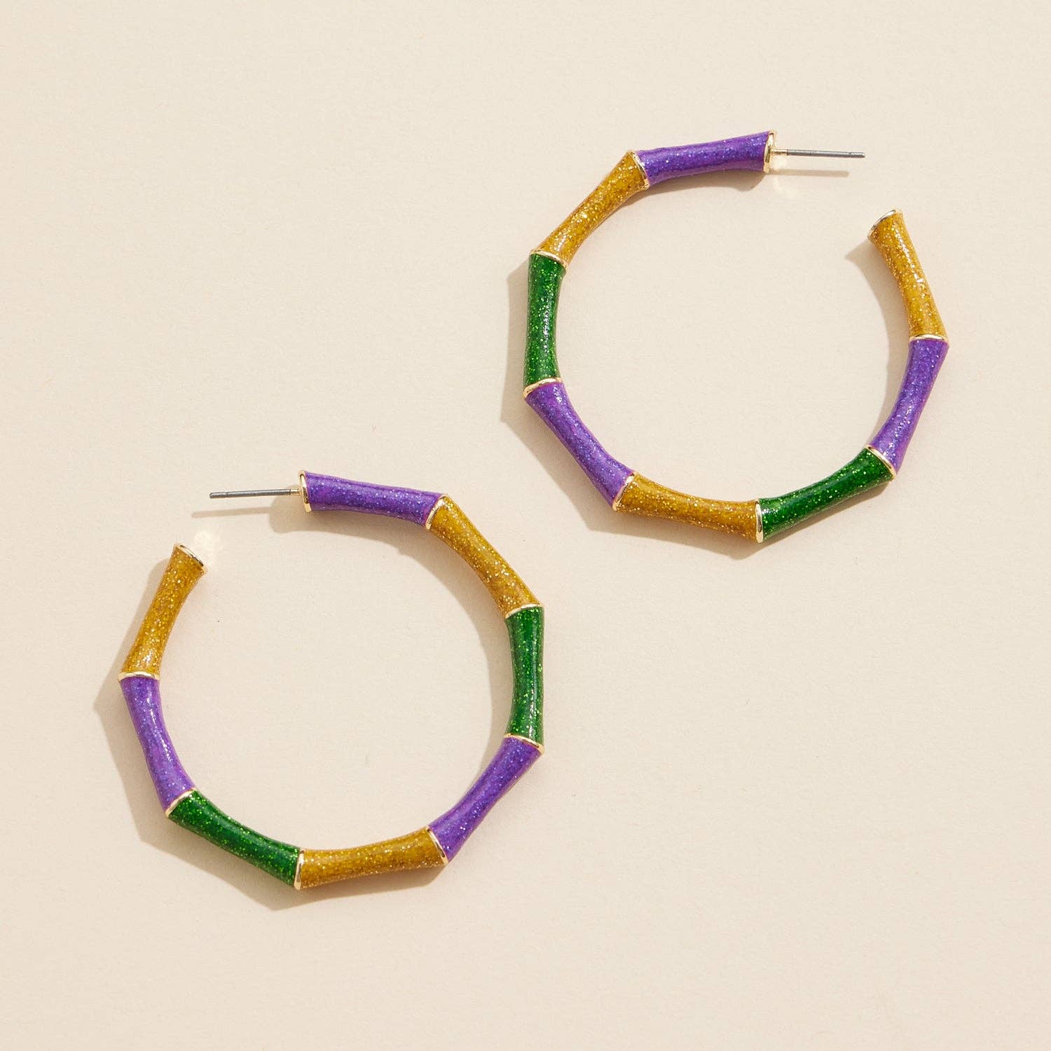 Frem - Wholesale Oorringen - Bamboestijl Mardi Gras Glitters Oorringen4