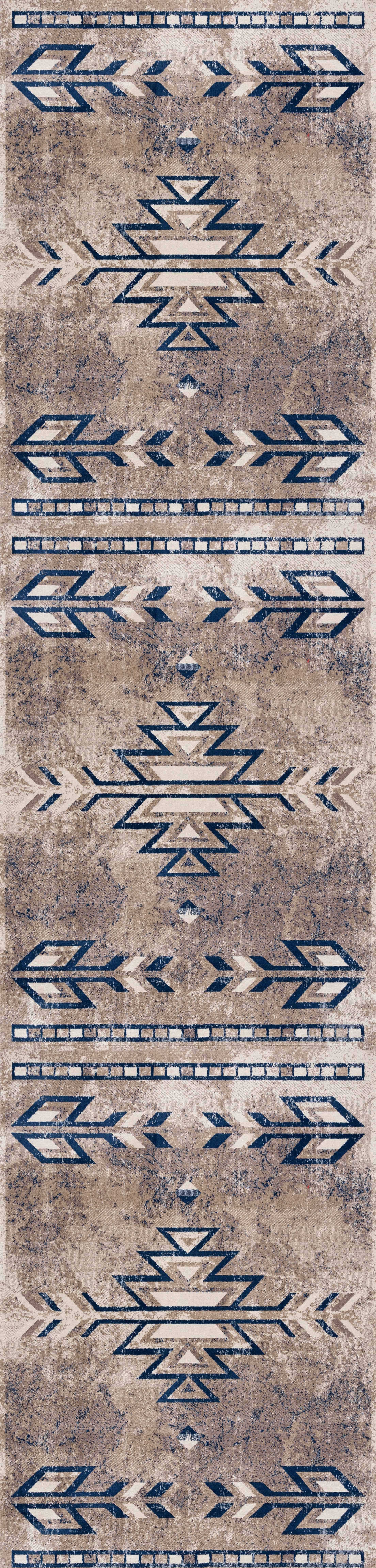 Contemporary South-Western Blue Beige Indoor Area/Runner Rug for wholesale on Faire14