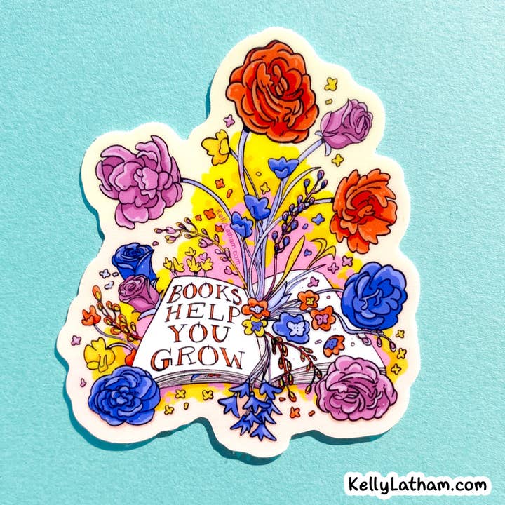 Bøger Hjælper Dig med at Vokse Klistermærke – Boghandlere Gavebutikker Blomster for engroshandel hos Kelly Latham Art
