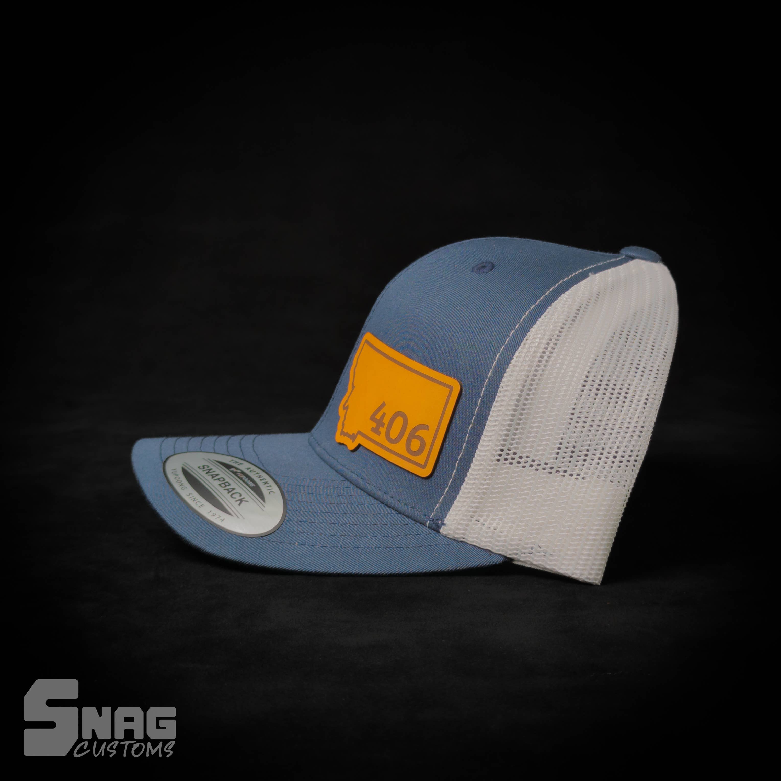 Snag Customs - Wholesale Trucker Hat - Unisex - Montana 406 State Outline Leather Patch Hat7