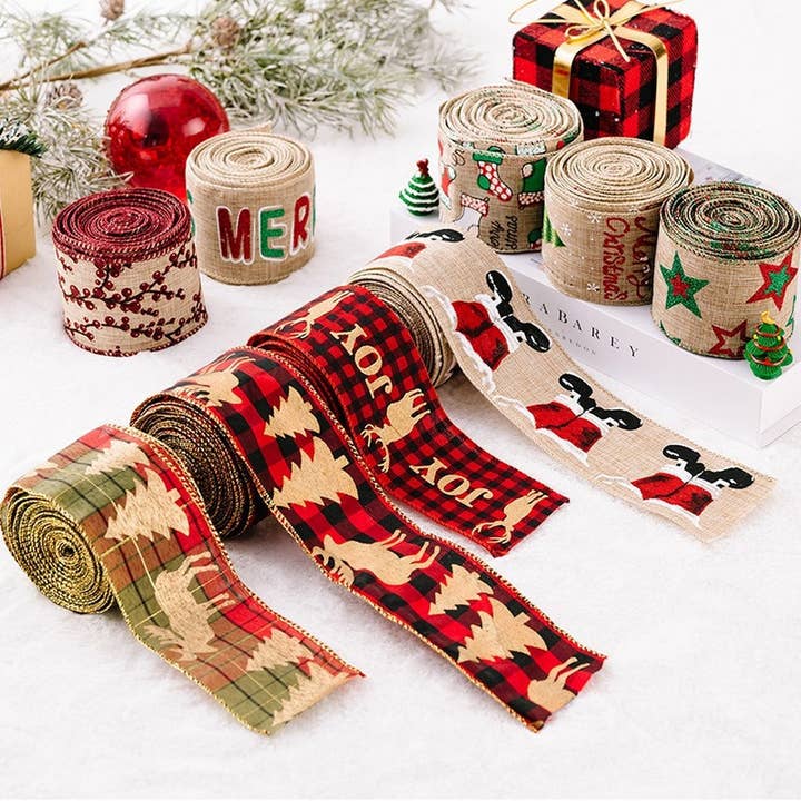 NINEXIS - Wholesale Ribbon - Gift Wrapping - CWMM10228_CARTOON CHRISTMAS BURLAP RIBBON CREATIVE TREE DECO8