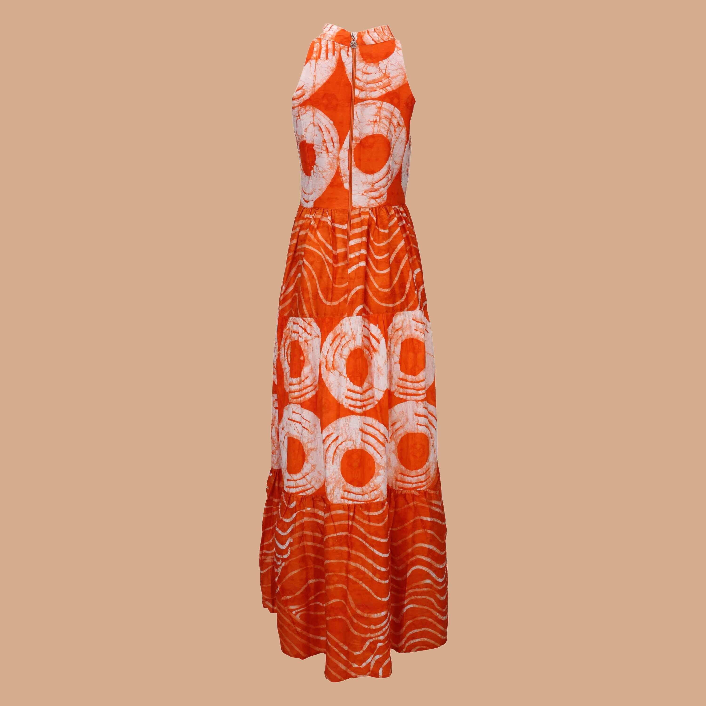 Besida - Wholesale Dress - Women's - Mafarki African Print Hand Dyed Orange Maxi Dress4