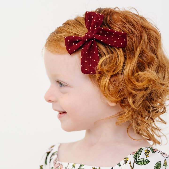 Little Poppy Co - Wholesale Hair Bow - Kids - Cabernet Chiffon Dot Bow Clip1