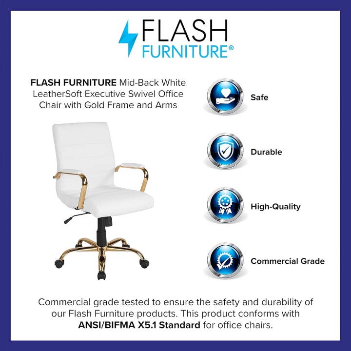 Stylish Adjustable White Leather Office Chair with Gold Base for wholesale on Faire