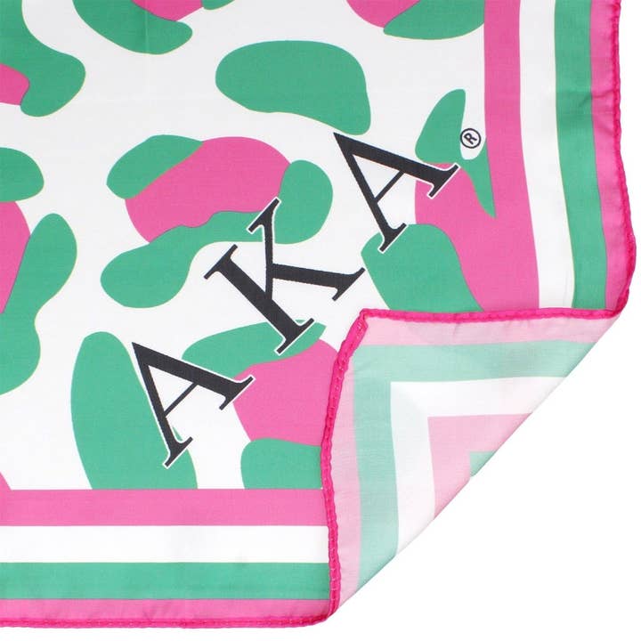 Pink and Green AKA Sorority Leopard Print Square Scarf for Women for wholesale on Faire