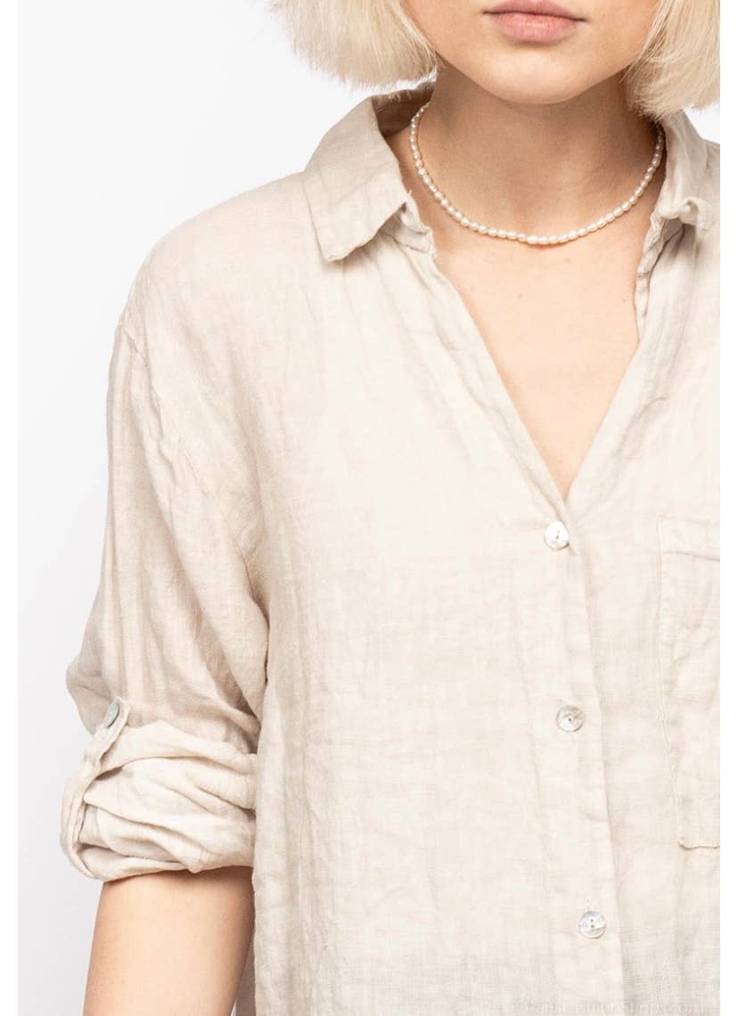 LINEN & COTTON HOUSE - Wholesale Button Down Shirt - Women's - LINEN SHIRT WITH SQUARE POCKET, SPRING SUMMER 7400115