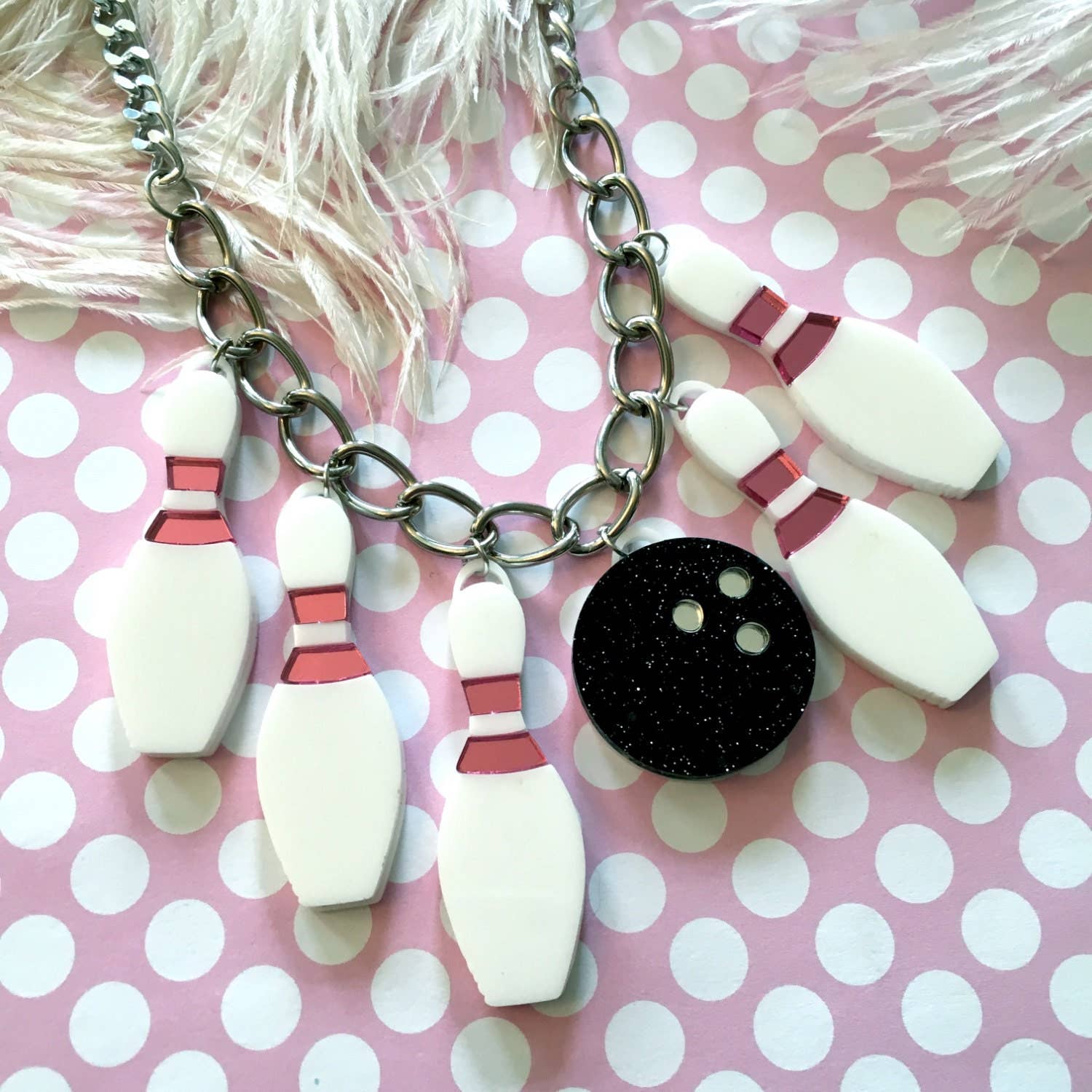 I'm Your Present - Wholesale Pendant/Charm Necklace - Bowling Pins And Ball Charm Necklace2