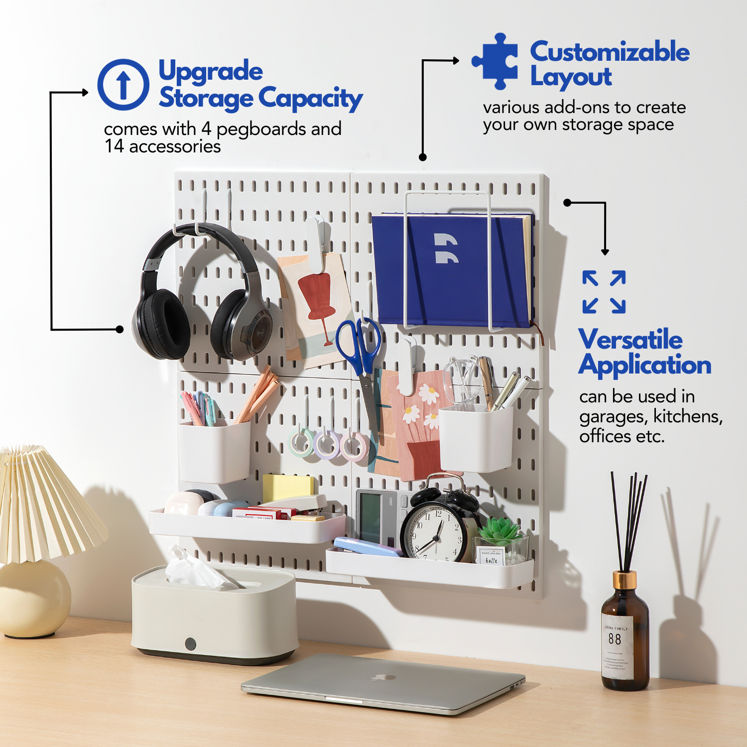 Keepo – wholesale Wall-mounted shelf – Keepo 4Pcs Pegboard And Accessories Wall Organizer Kit White8