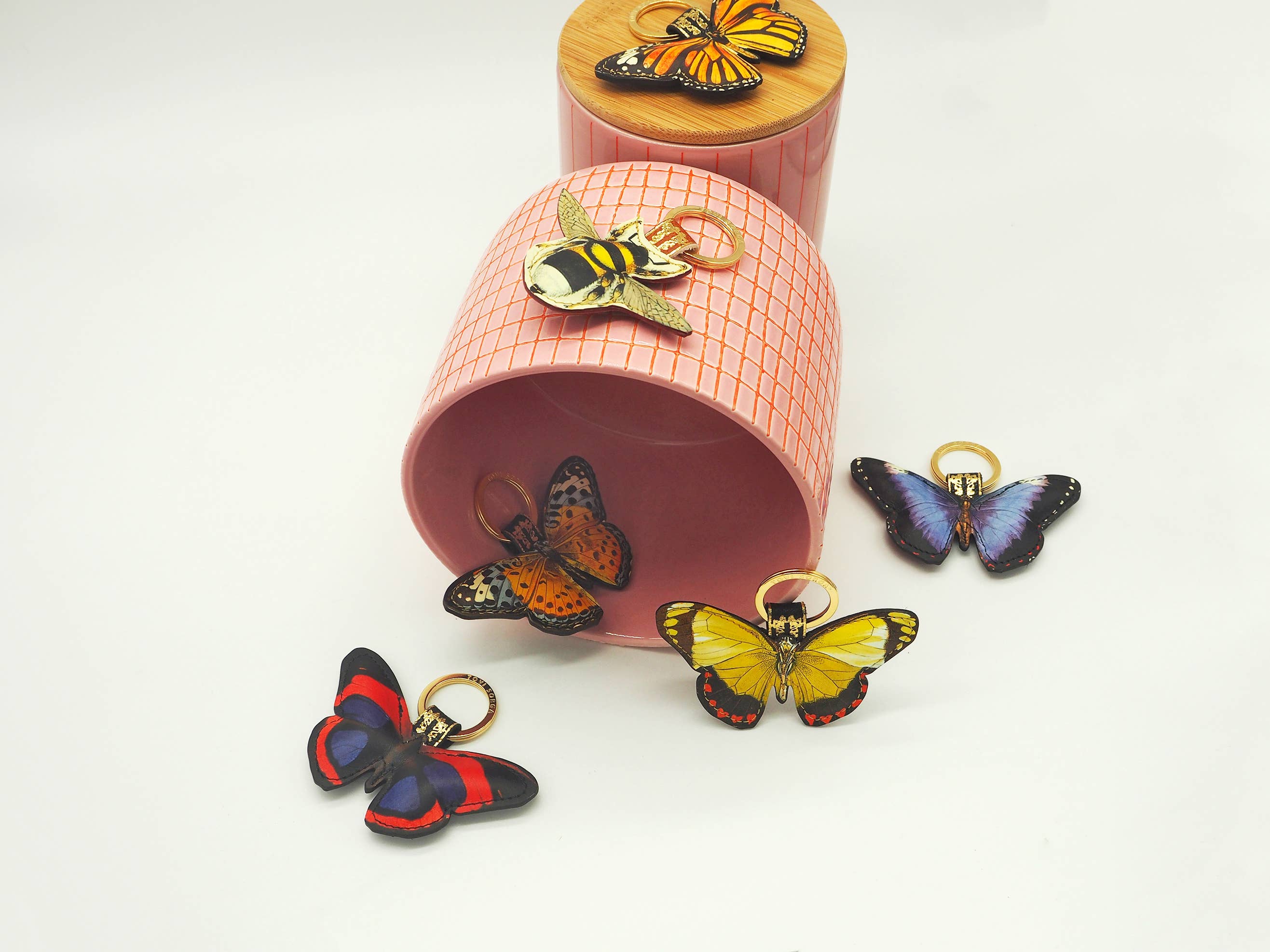 'Alkemest – wholesale Nyckelringar - Dam – Monarch fjäril nyckelring - tryckt äkta läder2