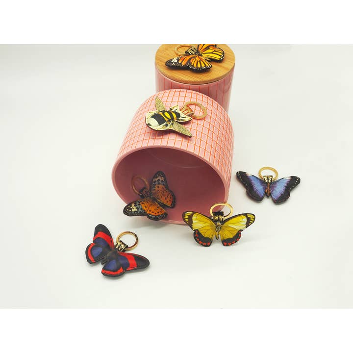 'Alkemest – Engroshandel Nøglering - Dame – Monarch Butterfly nøglering - trykt ægte læder2