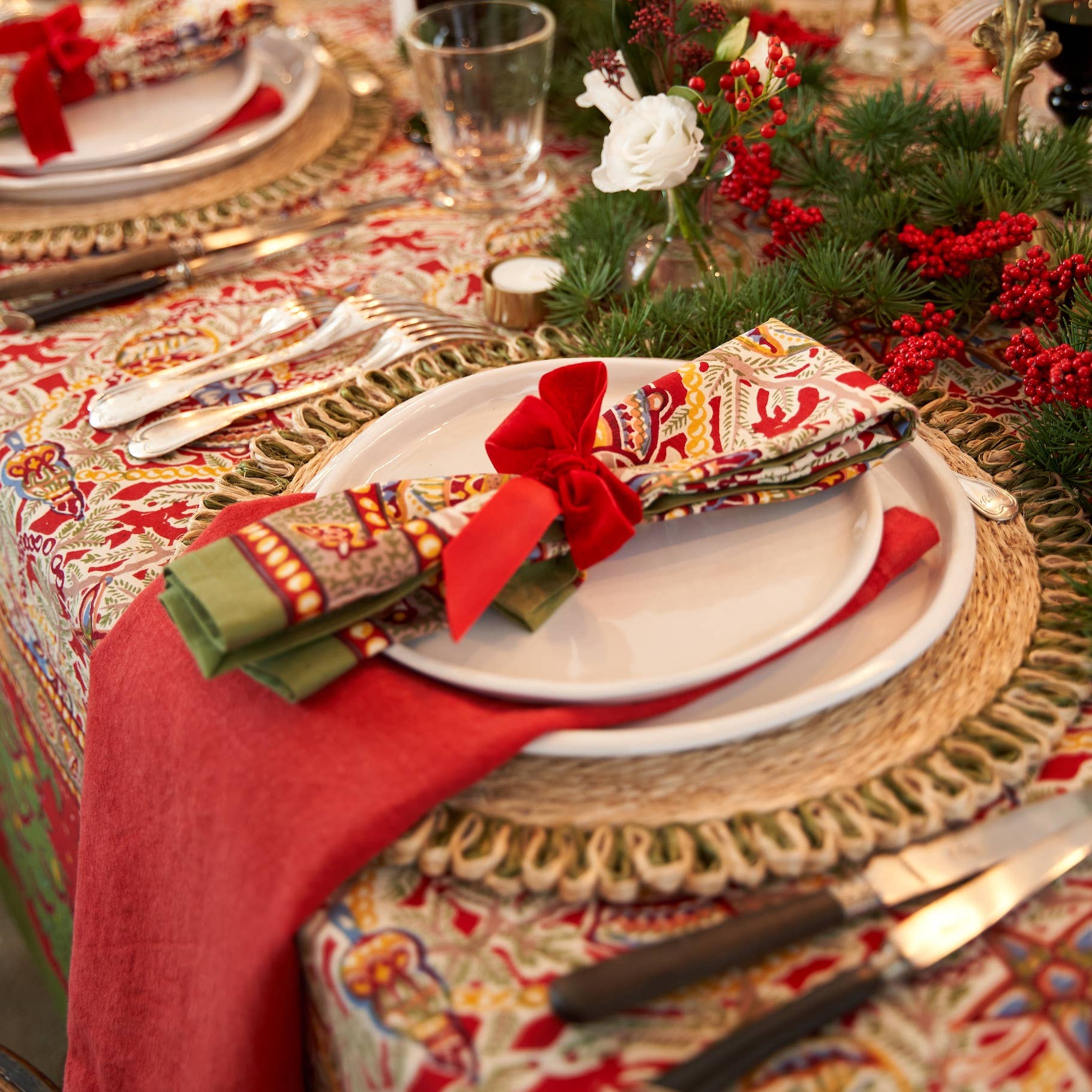 Caravan Home - Vendita all'ingrosso Tovaglie - Tovaglie francesi Noel rosso e verde6