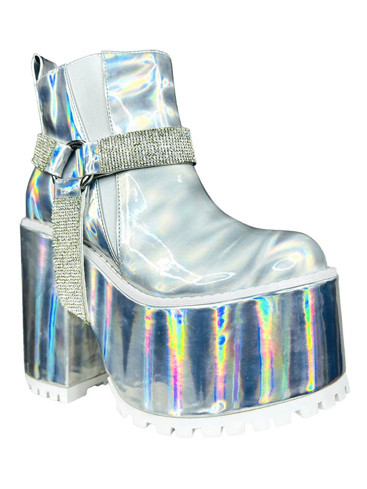 YRU Shoes - Wholesale Booties - Women's - GEMMA 2 - SILVER HOLOGRAM
