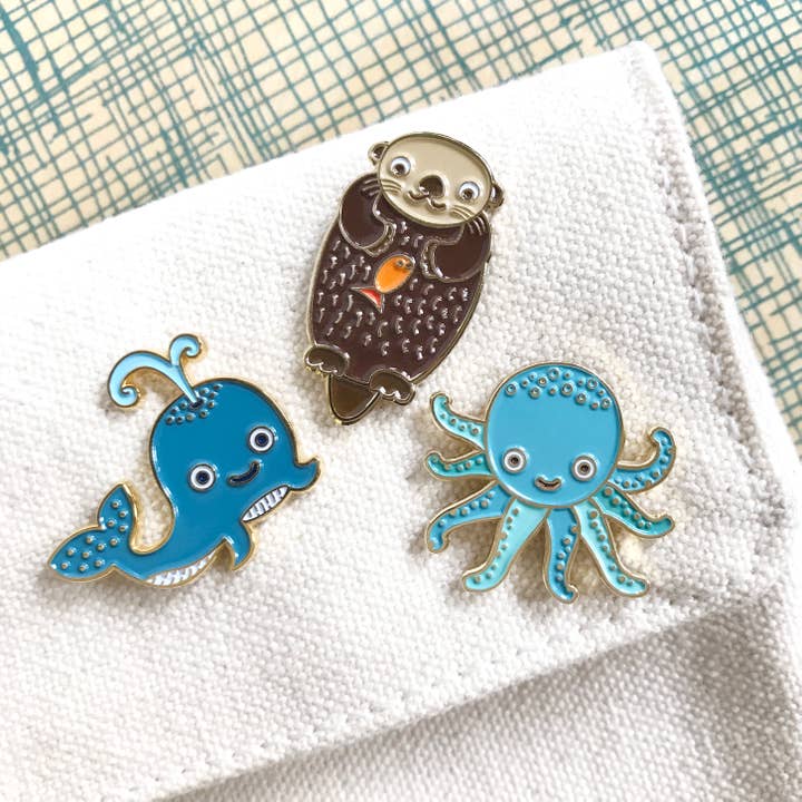 Night Owl Paper Goods - Wholesale Lapel Pin/Button - Sea Critter Enamel Pin Gift Set