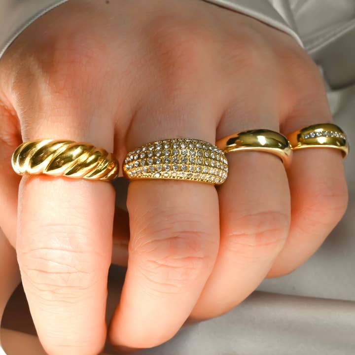 Blueyejewelry - Wholesale Band/Stacked Ring - 18k Gold Dome Rings - Stainless Steel Chunky Rings