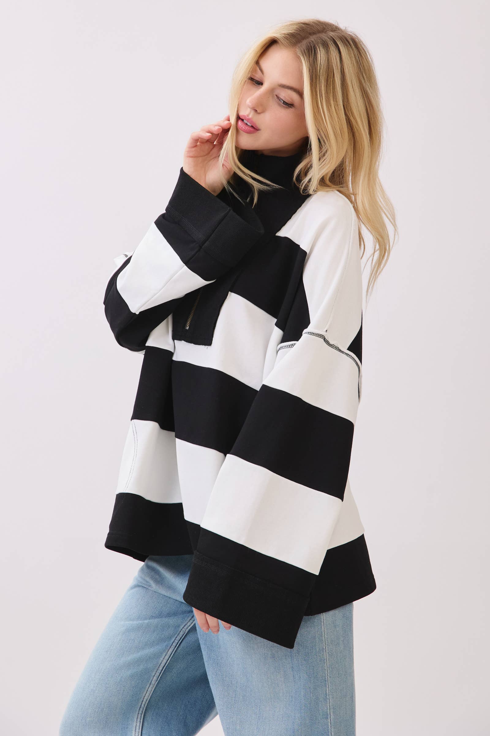 Sewn and Seen - Vente Sweat-shirt – femme - Pull à fermeture éclair rayé17