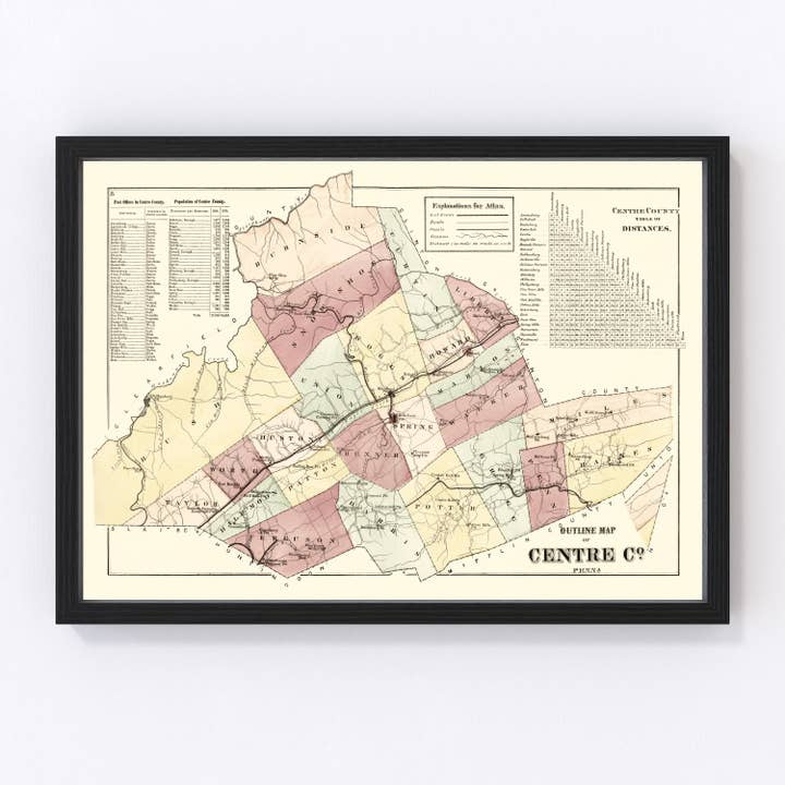 Vintage Map of Centre County, Pennsylvania 1874 for wholesale by Ted's Vintage Art